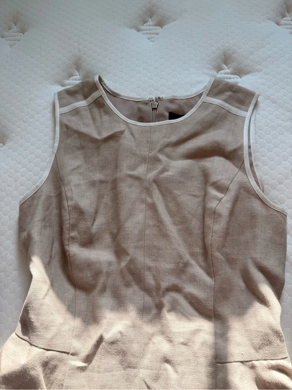 J. Crew Taupe Sleeveless Peplum Sheath Dress with White Trim